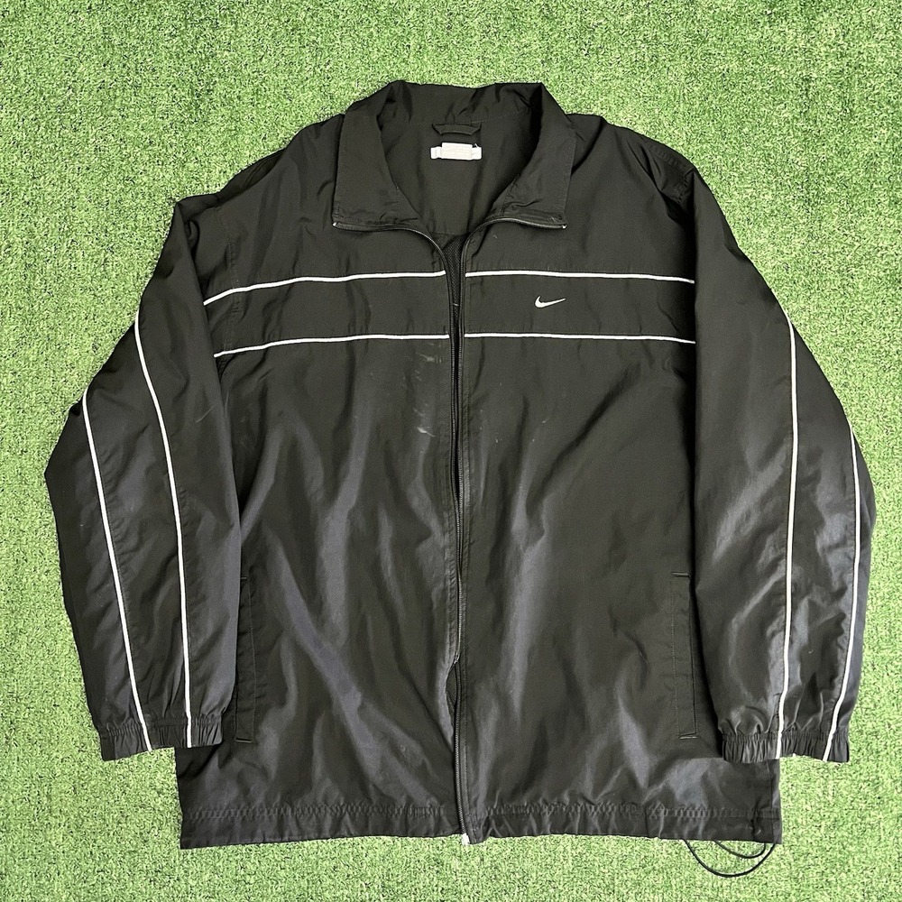 Men's Vintage Y2K Nike Black Gray Mini Logo Mesh Lined Windbreaker Jacket XXL **